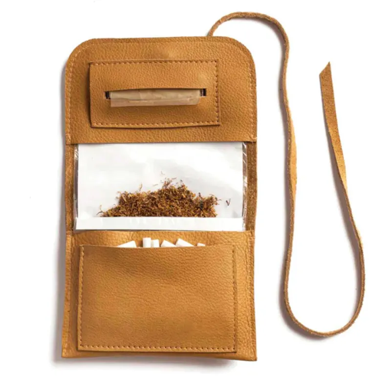 Roll up leather accessories smoking bag empty tobacco pouch leather genuine