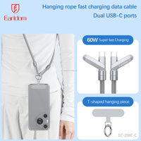 Câble de données USB-C vers USB-C Earldom 2 en 1, câble de charge USB-C PD 60W à charge rapide, câble rétractable avec cordon pour la charge de téléphone