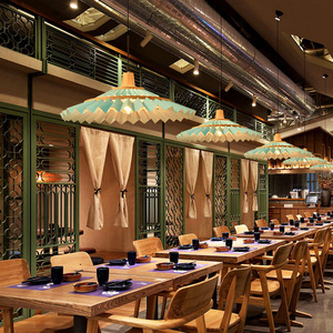 โคมไฟแขวนไม้ไผ่ทรงกลม E27 หลอดไส้ สำหรับห้องนั่งเล่น ห้องนอน สไตล์เซน รูปทรงร่ม - Product Image 4