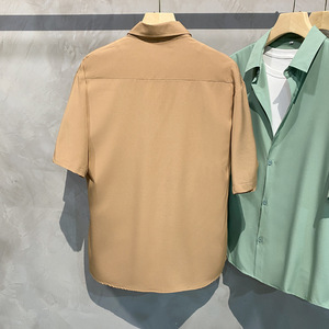 Camicia a maniche corte in seta ghiaccio, vestibilità ampia, stile retrò, senza bisogno di stiratura, versione di successo - Product Image 3