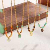 Collier tendance en acier inoxydable et chaîne à perles avec pendentifs pour femme, accessoires de mode étanches en PVD 18K, bijoux pour le cou