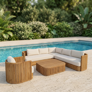 Contemporary Outdoor Wooden <b>Sofa</b> <b>Set</b> With High-Density Foam Cushions Waterproof Garden Furniture For Poolside Use - Product Image 1