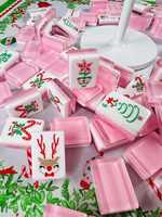 Premium Rosa Mahjong-Blöcke, Weihnachtsbaum-Lebkuchenmann-Muster Kreatives Tischspiel-Zubehör