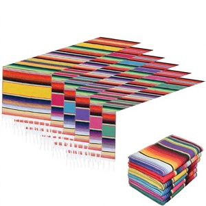 Vintage Bohemian Striped Woven Cotton Table Runner Custom Printed Logo Rectangle <b>Mexican</b> <b>Party</b> Dining Decoration - Product Image 1
