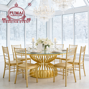 Dining Table Sets <b>Titanium</b> Gold Stainless Steel Round Luxury Wedding Party Table - Product Image 6