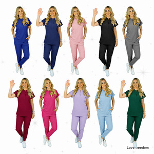Women Scrub <b>Set</b> Solid Color Moisture Wicking Split Uniform For Nurse <b>Doctor</b> Receptionist Workwear Size S XXL - Product Image 4
