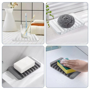 Qianrui Soap Dish Rectangular PP Self Drain Non Slip Countertop Organizer White Gray Black - Product Image 3