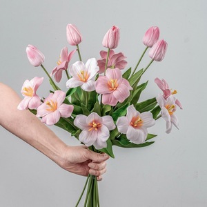 CallaFloral Ramo de Tulipanes Artificiales Blanco Rosa Naranja Decoración Interior Flores para Boda MW08088 - Product Image 2