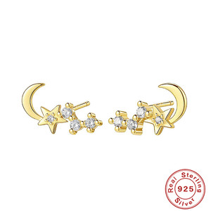 CANNER Exquisite Daily Wear 18k Plated S925 Sterling Silver Mini Moon Star Zircon Stud Earrings Jewelry for Girls Women - Product Image 5
