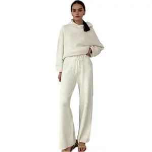 low moq autumn and winter women's new letter embroidery thickened loose casual sweater suit