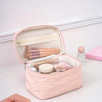 Pochette de maquillage personnalisée avec logo, en polyester, portable, avec fermeture éclair, pour le rangement des produits de soin de la peau, de beauté et de toilette, sac de maquillage cosmétique