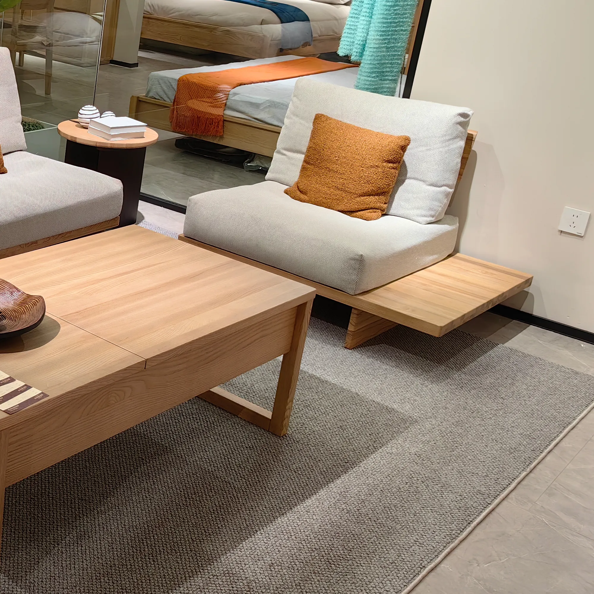 Olid-Conjunto de sofás con marco de madera de Fresno, 1 + 2 + 3 Floor bajo emoAstyle style estilo uton, cojines de piel de invierno y verano multifuncionales
