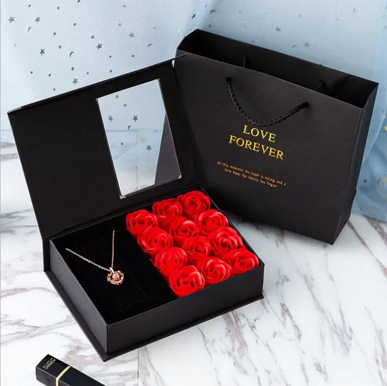 2021 Creative Soap Rose Gift Ornaments Box Necklace Soap Flower Gift Box Valentine's Day Rose Flower Gift