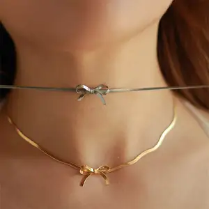 Populer baik 18K Pvd emas baja nirkarat busur simpul Choker rantai ular gelang tahan air perhiasan untuk wanita