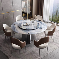 Marmor Weiß-Schwarz Luxuriöses Rundes Esszimmer-Tisch-und-Stuhl-Set für 6 Personen, Esstisch-und-Stuhl-Set für 8 oder 6