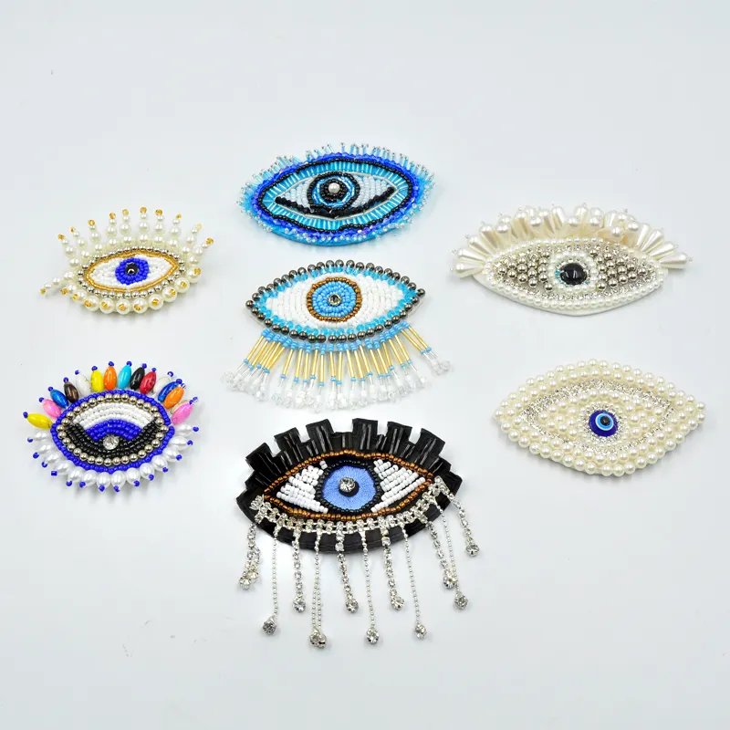 Patch perlé fait à la main prêt stock personnalisé 3D perles oeil mal séquence applique patchs pour sacs à vêtements