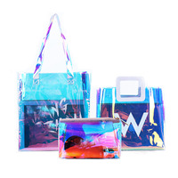 Nouvelles idées de produits, détails exquis, sac en PVC holographique réutilisable, logo personnalisé, fond élargi, vente en gros, utilisation promotionnelle
