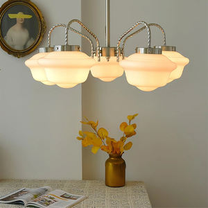 Lámpara de Araña Nórdica Vintage para Sala de Estar, Decoración de Hotel, Metal Plateado, Pantalla de Cristal Opal Blanco, 3 Cabezas, Lámpara de Techo Minka Lavery - Product Image 4