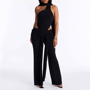 Set Sexy alla Moda in Due Pezzi per Donna: Top Halter Senza Schienale e Pantaloni Lunghi Dritti, Outfit Elegante da Strada - Product Image 3