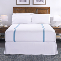 Ensemble de literie d'hôtel brodée sur mesure, 100% coton, drap plat blanc pour hôtel, ensemble de linge de lit