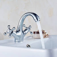 Robinet de lavabo classique moderne à double poignée croisée, monotrou, en laiton massif, à poser sur le comptoir, avec bec courbé