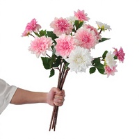 Bunga Dahlia Buatan Realistis dengan Tampilan Lembap, Batang Bunga Sutra PU untuk Dekorasi Pernikahan, Rumah, dan Pesta