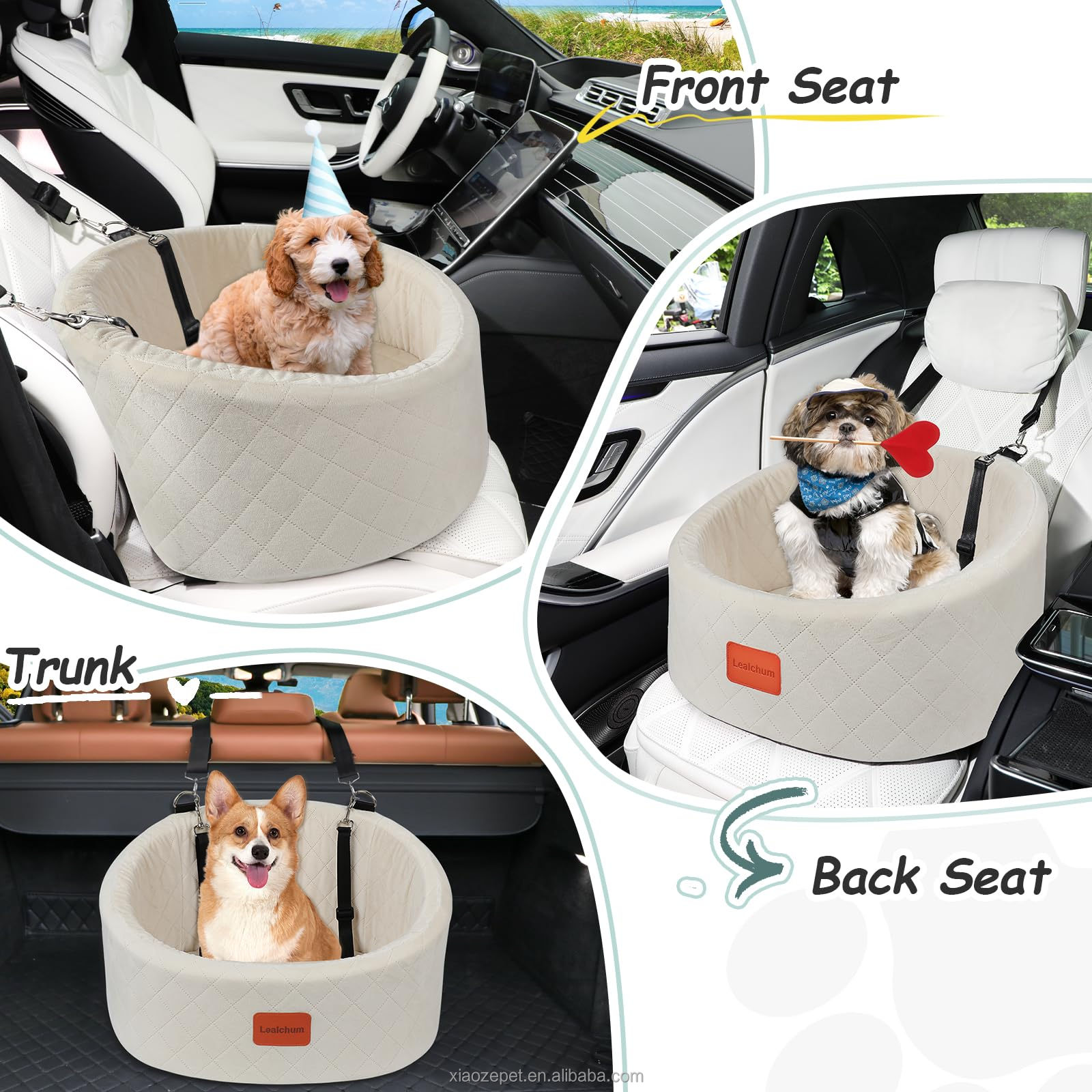 XiaozePet 009M Luxury Dog Car Seat - Ultra-Soft Fabric Memory Foam Pet Backseat Cover