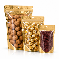 Sachet d'emballage personnalisé en aluminium doré avec fenêtre, fermeture éclair refermable, résistant à l'humidité, pour noix, haricots rouges, sucre et snacks