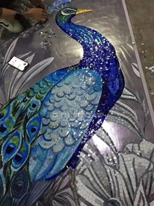 Hiện đại mô hình con công gạch khảm thủy tinh cho nội thất tường nghệ thuật bức tranh tường thiết kế tính năng phong cách gỗ cho biệt thự - Product Image 5