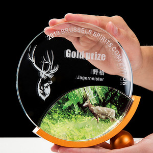 Placa de Honor Redonda de Cristal, Trofeo Moderno con Base de Metal Dorado en Forma de Media Luna para <span class=keywords><strong>Embajador</strong></span> de la Cultura Empresarial - Product Image 3