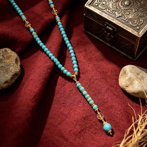 New Chinese Style <b>Blue</b> Turquoise <b>Necklace</b> with Premium Feel Sweater Chain Tibetan Ethnic Jewelry Turquoise Accessories - Product Image 3