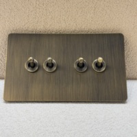 Interrupteur à bascule rétro 4 gangs 2 voies, style antique, bronze vert brossé, cadre en acier inoxydable, luxe, 220V 16A, prise UK 13A