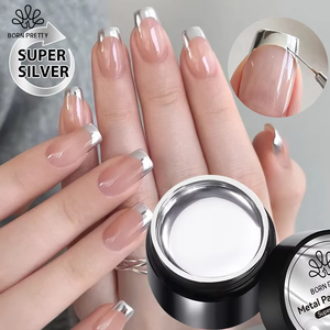 BORN PRETTY Nouveau Gel <span class=keywords><strong>Vernis</strong></span> Métallique Argenté Chromé Fort pour Ongles Français Effet Miroir <span class=keywords><strong>Semi</strong></span>-<span class=keywords><strong>Permanent</strong></span> - Product Image 1