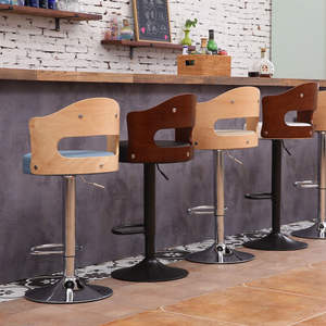 <span class=keywords><strong>Tabouret</strong></span> <span class=keywords><strong>de</strong></span> <span class=keywords><strong>bar</strong></span> pivotant moderne à hauteur réglable, revêtement en similicuir, dossier en <span class=keywords><strong>bois</strong></span> courbé, structure en métal, imperméable - Product Image 4