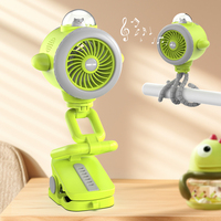 Ventilateur portable à clipser pour poussette enfant, 5 pales, avec musique et lumière, rechargeable 5000 mAh, pour voiture, extérieur, maison et hôtel