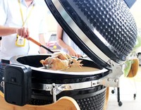 Kit de rôtissoire Auplex BBQ 18 pouces pour Kamado, accessoires, support rotatif pour poulet, acier noir, fonctionne sur piles, résistant à la chaleur