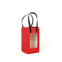 Boîte cadeau en papier rouge personnalisée avec fenêtre transparente en PVC et poignée en ruban noir, emballage en carton recyclable pour aliments/pâtisseries/bonbons