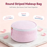 Trousse de Toilette Personnalisée à Rayures Seersucker avec Logo Personnalisé – Vente Chaude en Gros – Boîte à Bijoux Portable pour Maquillage et Voyage (pour Filles)