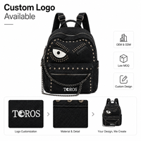 Sac à dos en denim noir, motif visage imprimé, bretelles réglables, logo personnalisé multicolore, vente en gros OEM/ODM