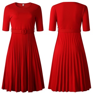 MD028 Robe plissée décontractée pour femmes avec <span class=keywords><strong>demi</strong></span>-manches Europe Amérique Afrique Robes <span class=keywords><strong>de</strong></span> bal à la mode <span class=keywords><strong>de</strong></span> grande taille Technique <span class=keywords><strong>de</strong></span> teinture unie - Product Image 4