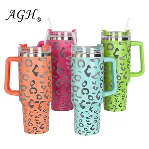 Quencher copo com estampa de oncinha de 2023, aventura personalizada, 40oz, aço inoxidável, reutilizável, isolado, 40oz, para viagem, com alça