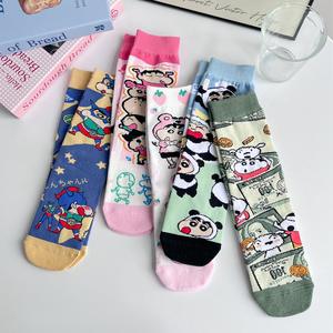 WZ-267 chaussettes d'équipage de dessin animé japonais avec détail de manchette automne femmes mignon mélange de coton Anime Design - Product Image 1