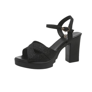 Escarpins à talon épais pour femme, à brides croisées, ajourés, à bout ouvert, à paillettes, nouvelle collection été, grandes tailles, sexy et élégants - Product Image 5