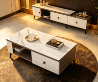 Meuble de salon moderne en dalle frittée, meuble TV rétractable, console de rangement, table basse et meuble TV