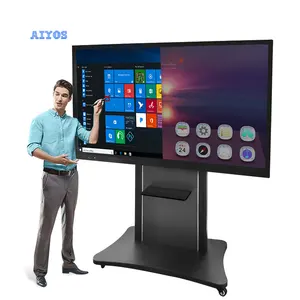 Papan Pintar Aiyos 65 75 Inci, 4K IR Sentuh, Peralatan Mengajar Pendidikan, Papan Digital Bergerak dan Display untuk Ruang Kelas