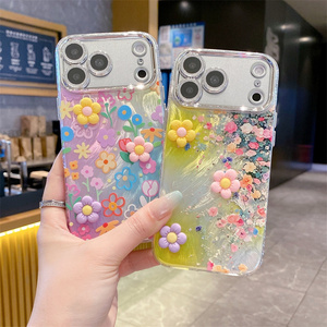 Funda de Teléfono con Flores 3D Arcoíris para iPhone 17 16 15 14 13 Pro Max, con Purpurina, Degradado, Brillante, IMD, DIY, Cubierta Trasera de Cristal para Lente - Product Image 2
