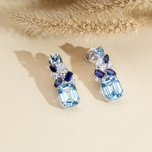 Boucles d'oreilles Messi Jewelry MSE-886 en or blanc 14 carats avec diamants et saphirs pour femmes - Product Image 1