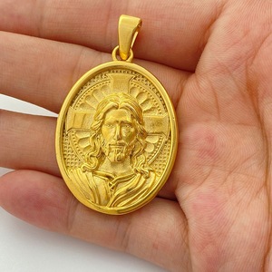 yunnique Round Titanium Steel Religious Jesus Pendant Stainless Steel Necklace Gold <b>Cross</b> Design Hip Hop Jewelry - Product Image 3