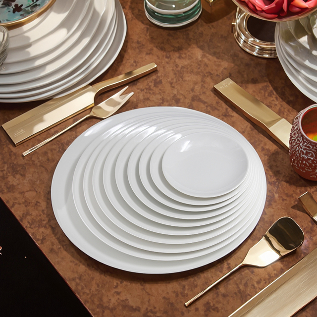 Luxury Eco-Friendly White Silver Arabic Melamine Dinnerware Set Classic Dish Design for Kids Tropical Bohemian Scandi Engraving
