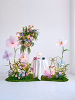 Décorations de mariage sur le thème des papillons de jardin Monet, arrangements floraux en roses chinoises artificielles en soie sur pied, location de fausses fleurs